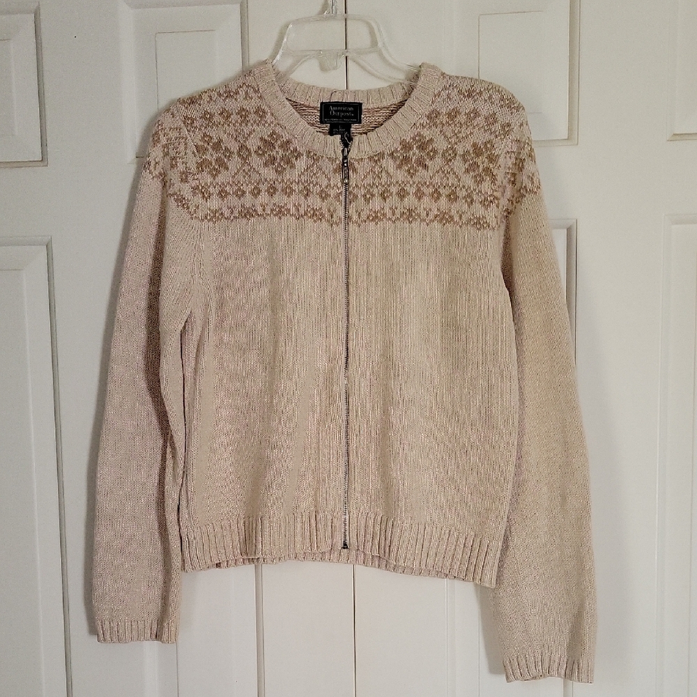 American Outpost Womens Zip Up Faire Isle Cardigan Sweater Sz L